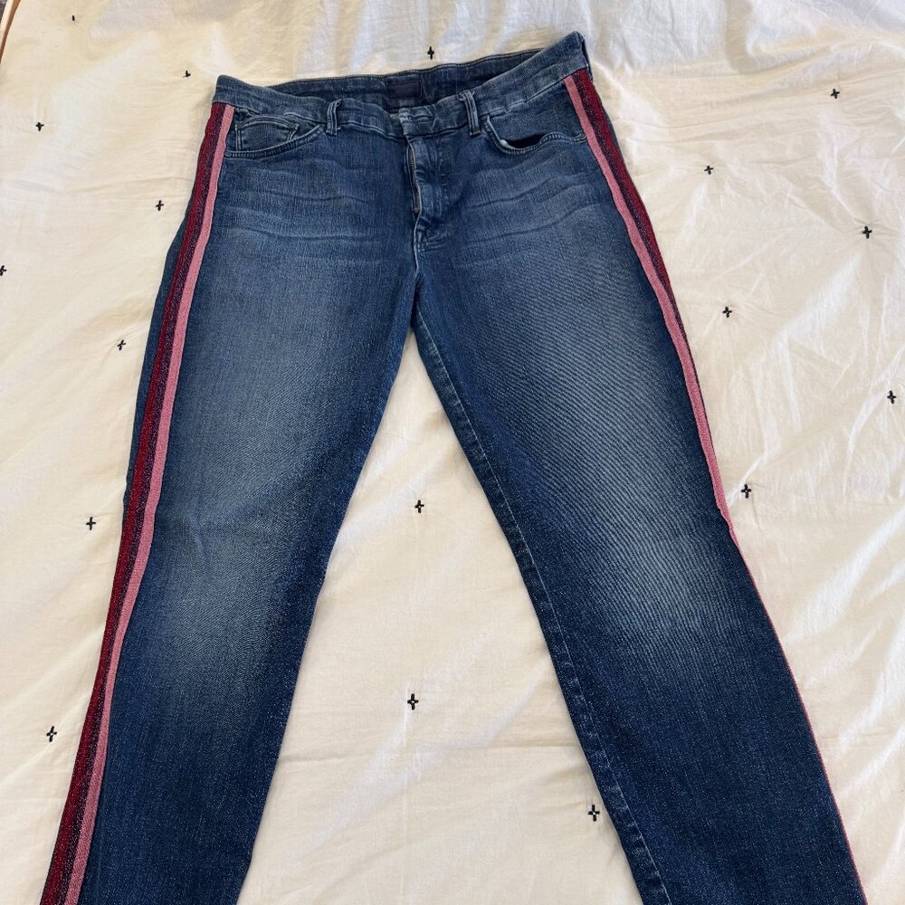 Mother High Waisted Looker Jeans with Glitter Racer Stripe - Size 32